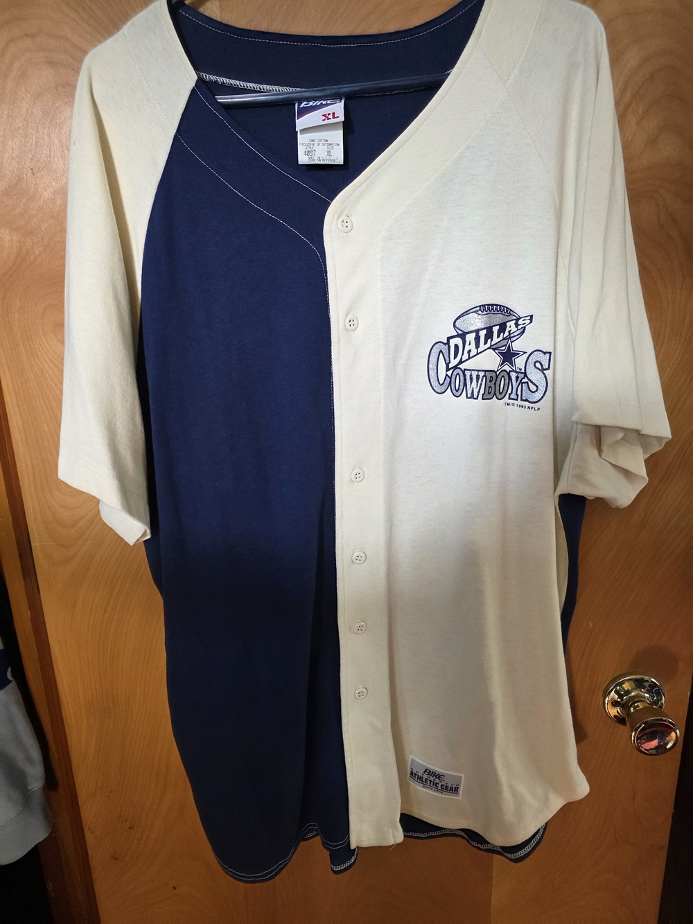 NFL Dallas Cowboys Navy and Cream Split-Panel Button Jersey